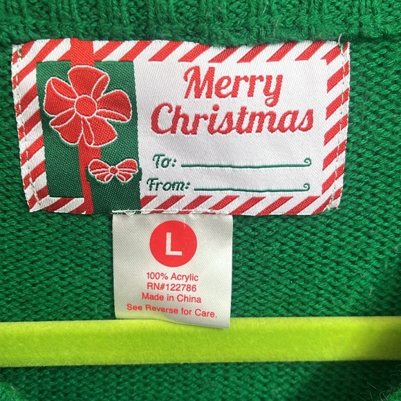 Ugly Christmas Sweater Rudolph With Christmas Lights on horns Size large Green - Picture 5 of 5